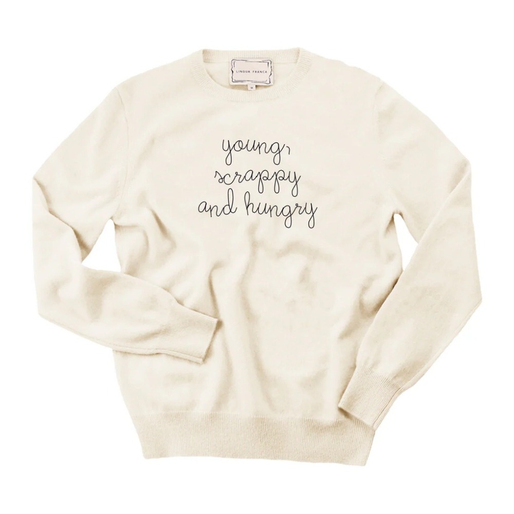 Lingua Franca Crewneck Young Scrappy and Hungry Cotton Sweatshirt Cream Size M